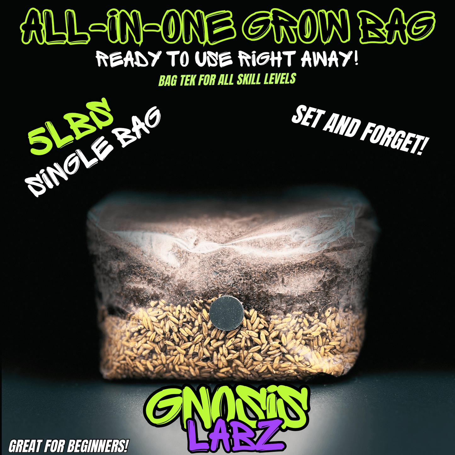 Single 5lb Sterilized Grow Kit Bag for Mycology and Mushroom Cultivation! Choose Your Grain! Includes Injection Port 0.2 micron Filter Patch! - Gnosis Labz Gnosis Labz Grow Kits Rye Berries