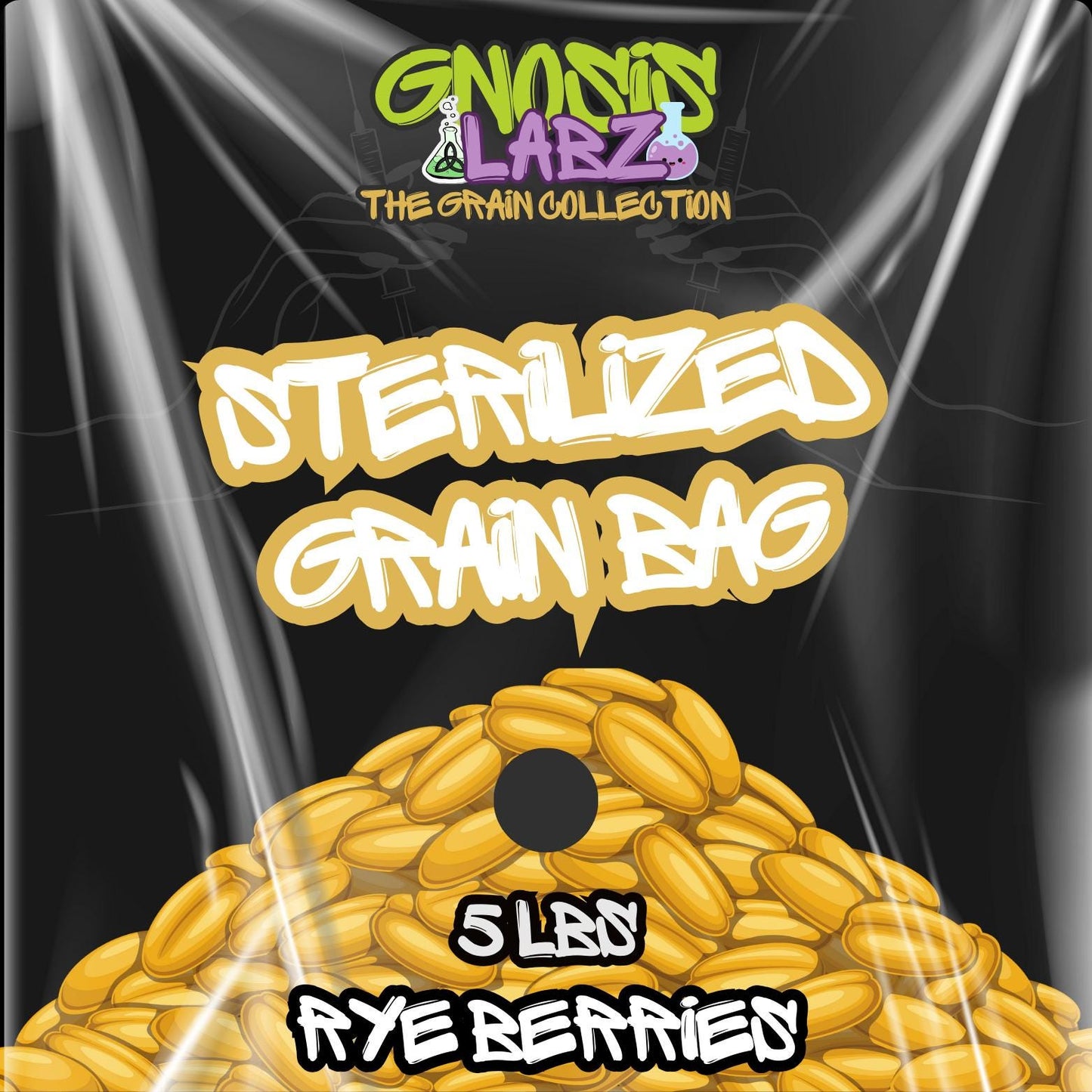 Sterilized Grain Bag 5lb (Rye Berries) - with Injection Port and Filter Patch! - Gnosis Labz Gnosis Labz