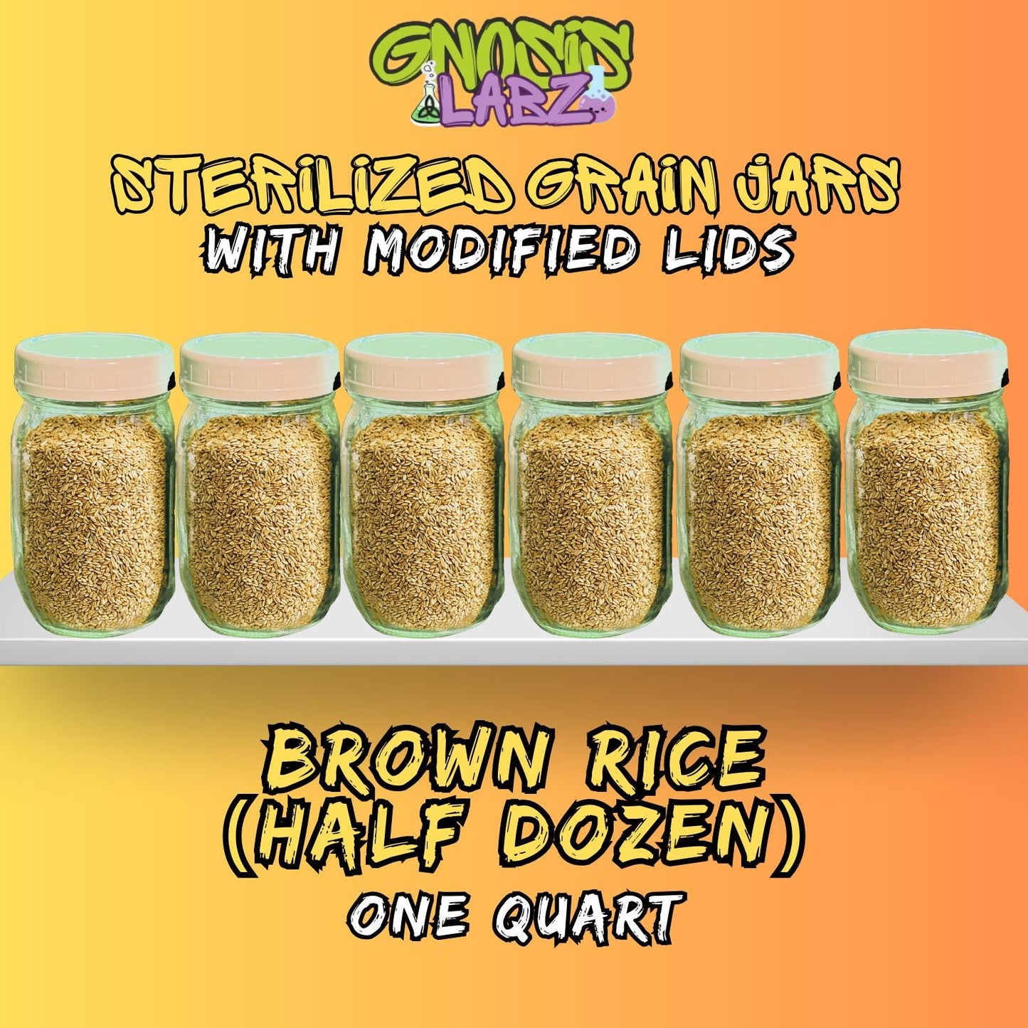 Sterilized Brown Rice Quart Jars (Half Dozen) Includes Modified Lid with Injection Port and Filter Patch! - Gnosis Labz Gnosis Labz