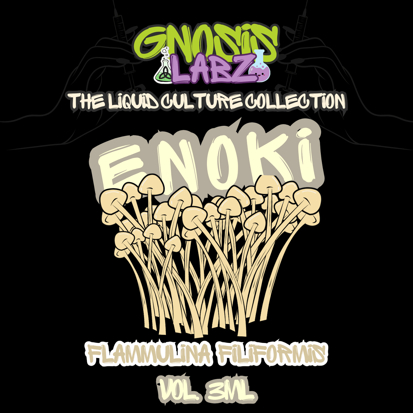 Enoki (Flammulina Filiformis) Liquid Culture Syringe with Luer Lock ( 10ml ) 18g Sterile Needle +Chance at a FREE Bonus Item! - Gnosis Labz Gnosis Labz Cultures