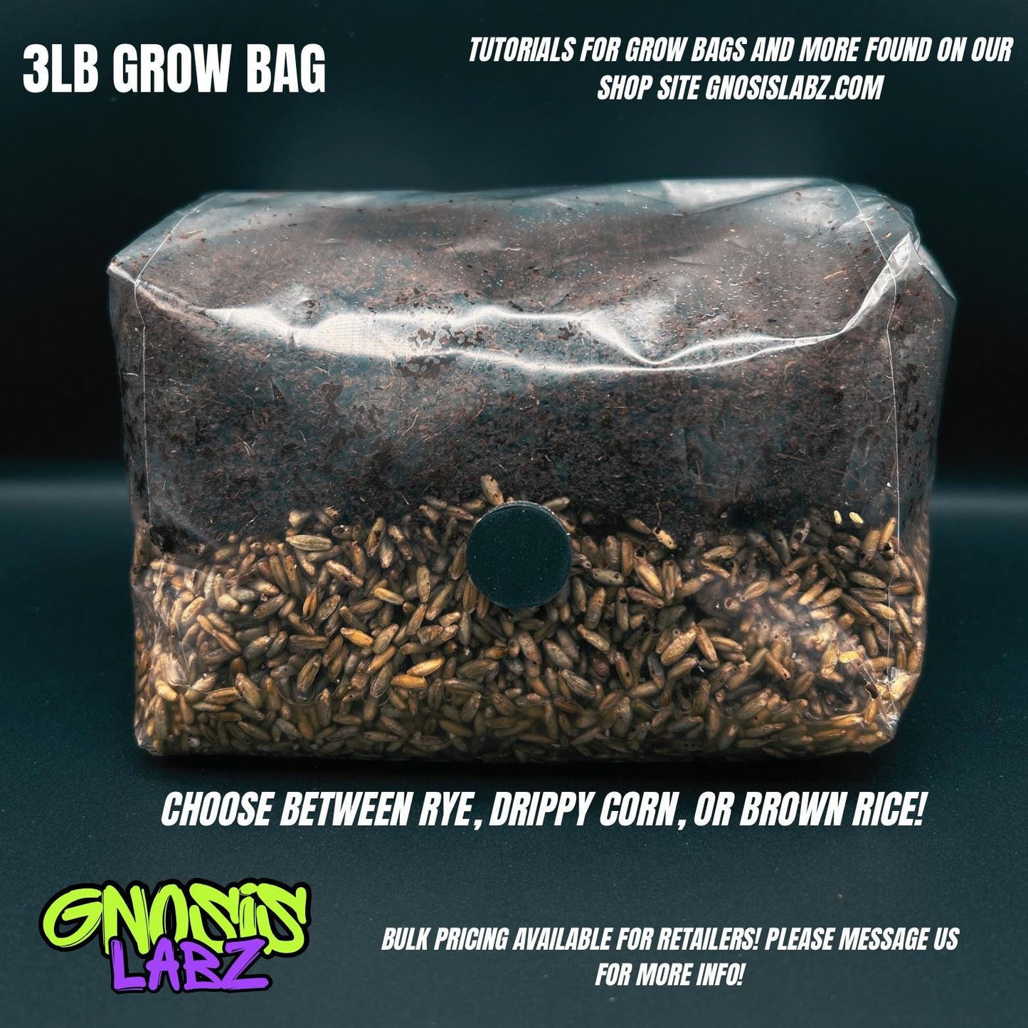 12-Pack 3 lb All-in-One Mushroom Grow Bags | Injection Port + Filter Patch - Gnosis Labz