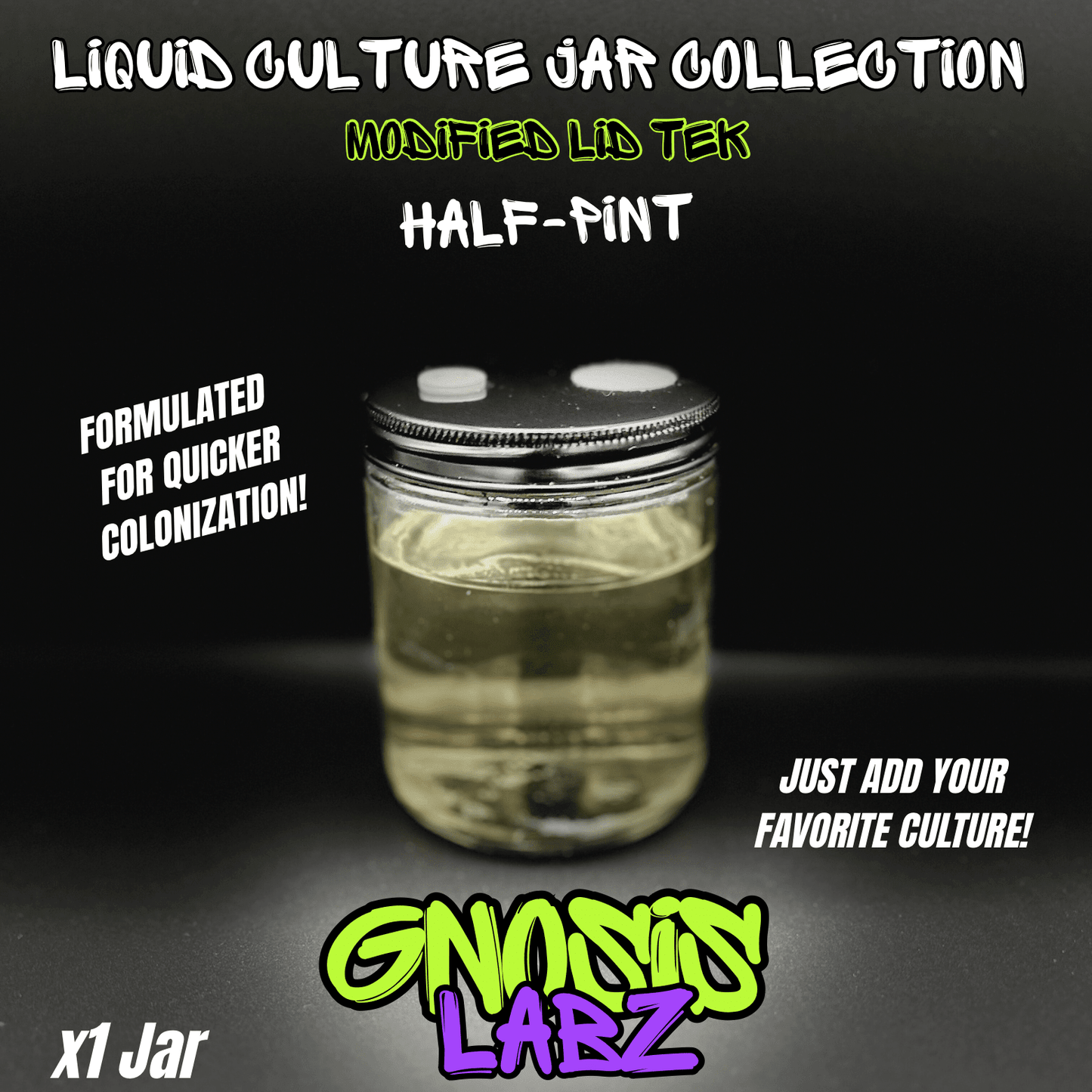 150 ml Sterile Liquid Culture Solution Jar | Injection Port + Filter Patch - Gnosis Labz
