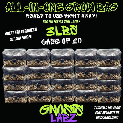 20-Pack 3 lb All-in-One Mushroom Grow Bags | Injection Port + Filter Patch - Gnosis Labz