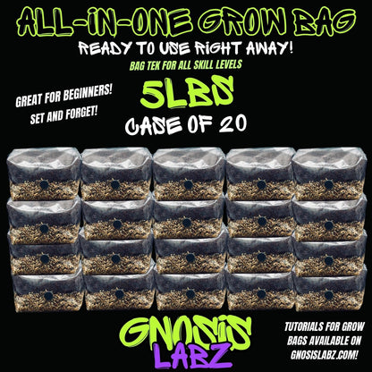 20-Pack 5 lb All-in-One Mushroom Grow Bags | Injection Port + Filter Patch - Gnosis Labz