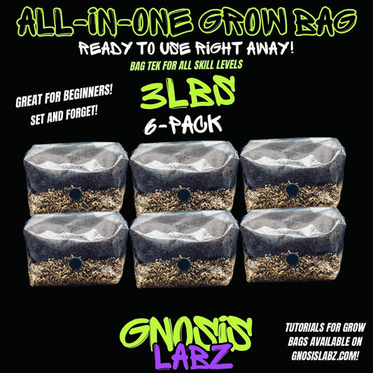 6-Pack 3 lb All-in-One Mushroom Grow Bags | Injection Port + Filter Patch - Gnosis Labz