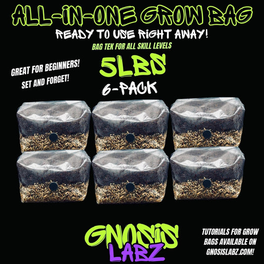 6-Pack 5 lb All-in-One Mushroom Grow Bags | Injection Port + Filter Patch - Gnosis Labz