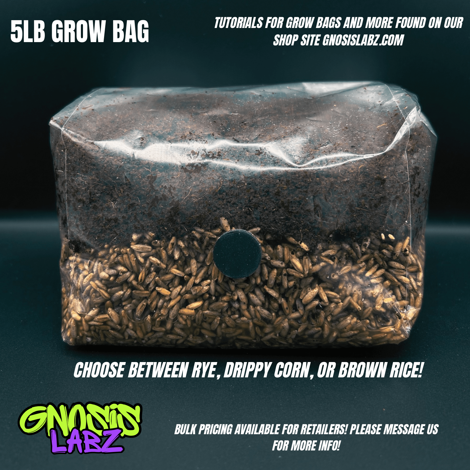 3 Pack of 5lb Sterilized Grow Kit Bag for Mycology and Mushroom Cultivation! Choose Your Grain! Includes Injection Port 0.2 micron Filter Patch! - Gnosis Labz Gnosis Labz Grow Kits Rye Berries