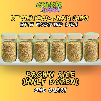 Sterilized Brown Rice Quart Jars (Half Dozen) Includes Modified Lid with Injection Port and Filter Patch! - Gnosis Labz Gnosis Labz