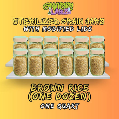 Sterilized Brown Rice Quart Jars (One Dozen) Includes Modified Lid with Injection Port and Filter Patch! - Gnosis Labz Gnosis Labz