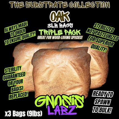 3 - Pack of Oak Wood Substrate 3lb Bags (9lbs)! - Sterilized and Ready for Spawning to Bulk! (Great for Wood Loving Mushrooms) - Gnosis Labz Gnosis Labz