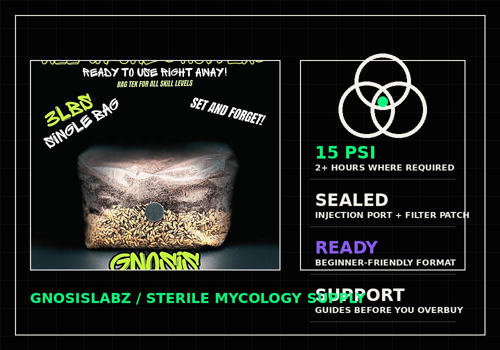 Single 3 lb All-in-One Mushroom Grow Bag | Injection Port + Filter Patch - Gnosis Labz