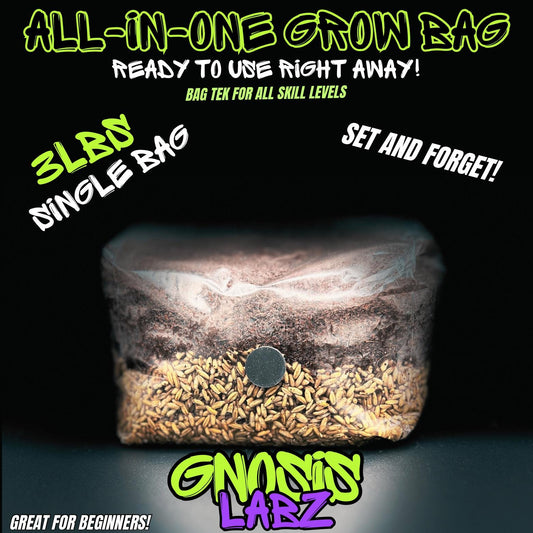 Single 3 lb All-in-One Mushroom Grow Bag | Injection Port + Filter Patch - Gnosis Labz